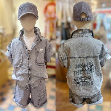 水洗煙灰色丹寧套裝