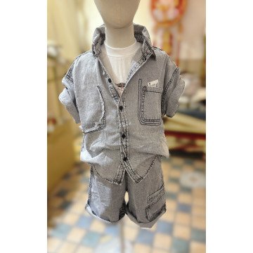 水洗煙灰色丹寧套裝