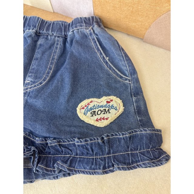 甜美荷葉邊心型刺繡牛仔短褲